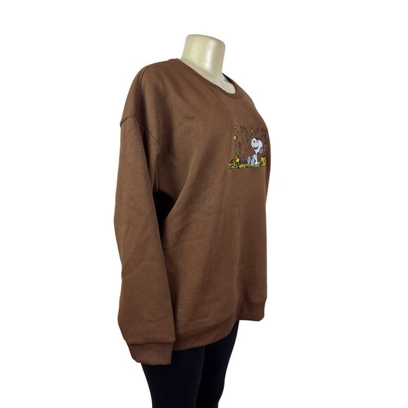 Snoopy Embroidered Brown Pullover Sweater Crewneck Soft Long Sleeve Womens - Picture 2 of 9